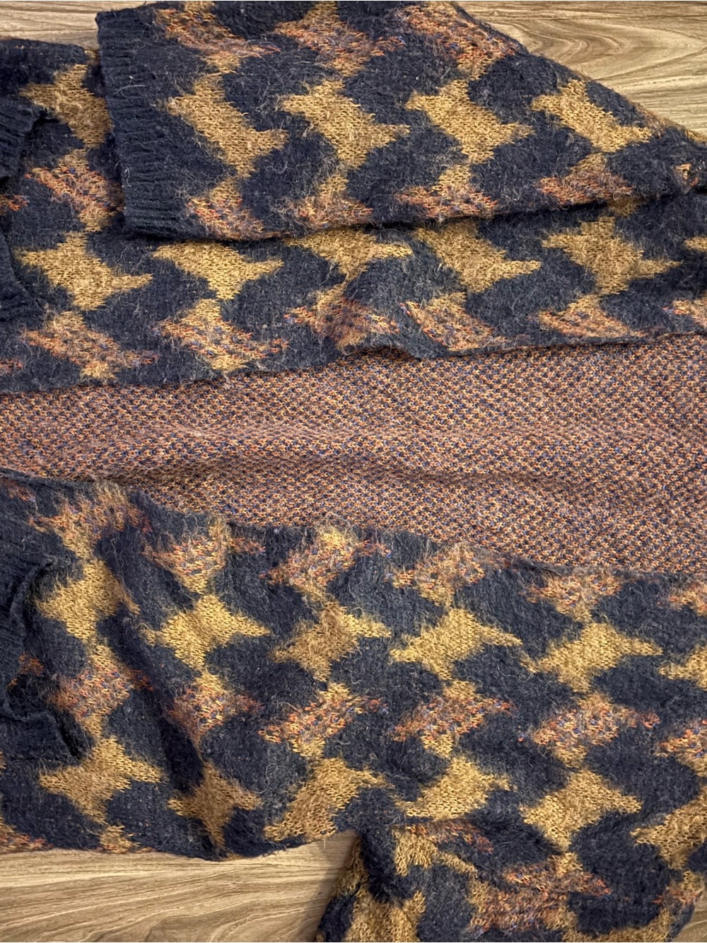 Women’s Black and Brown Houndstooth Wool Blend Sweater
